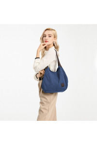 Granatowa Torebka Worek Hobo z Płótna Canvas Arima