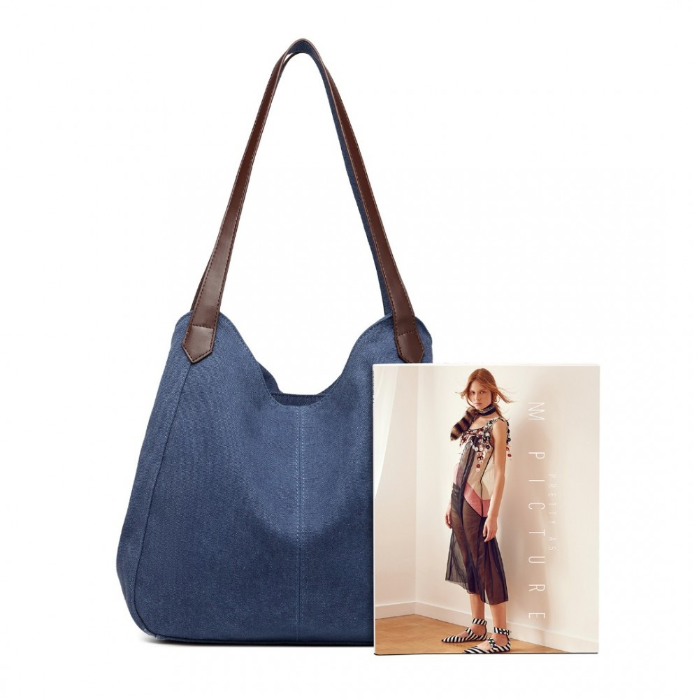 Granatowa Torebka Worek Hobo z Płótna Canvas Arima 