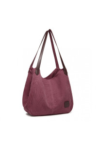 Burgundowa Torebka Worek Hobo z Płótna Canvas Arima 