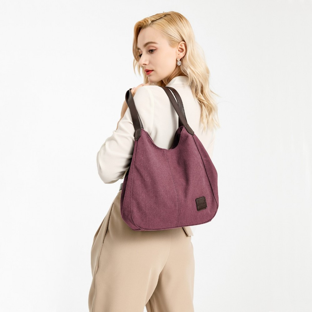 Burgundowa Torebka Worek Hobo z Płótna Canvas Arima 