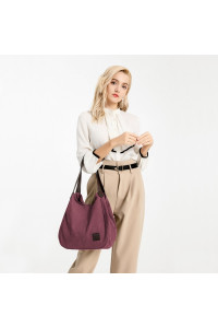 Burgundowa Torebka Worek Hobo z Płótna Canvas Arima 