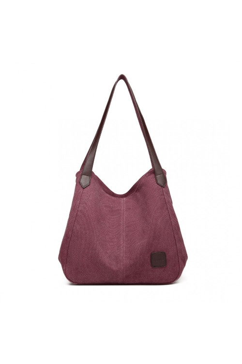 Burgundowa Torebka Worek Hobo z Płótna Canvas Arima 