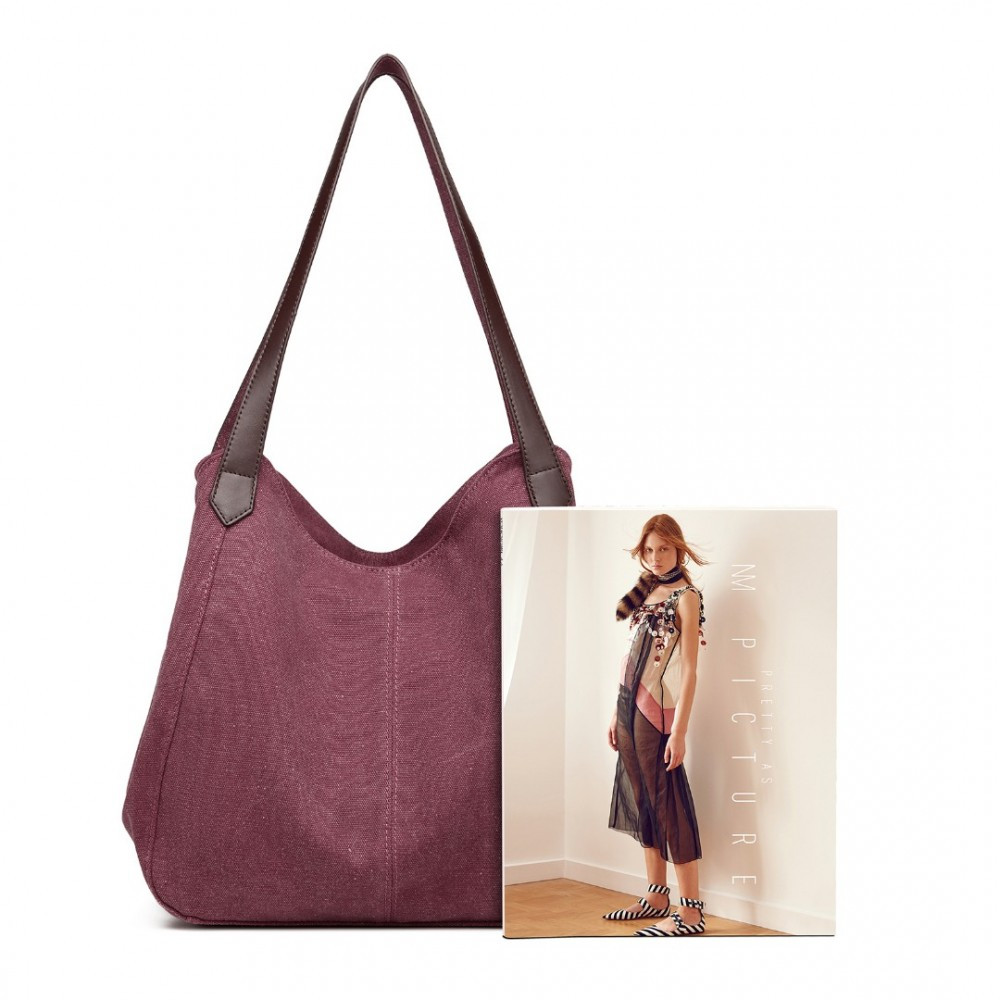 Burgundowa Torebka Worek Hobo z Płótna Canvas Arima 