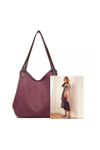 Burgundowa Torebka Worek Hobo z Płótna Canvas Arima 