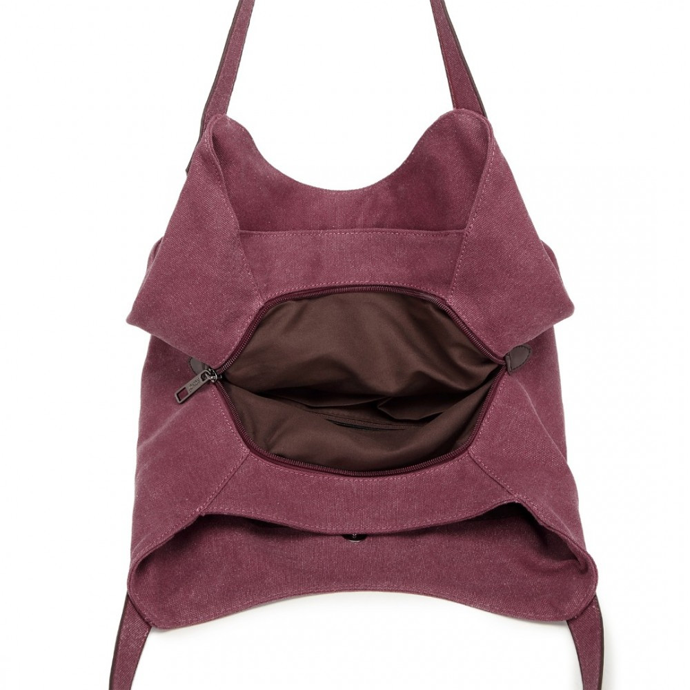 Burgundowa Torebka Worek Hobo z Płótna Canvas Arima 