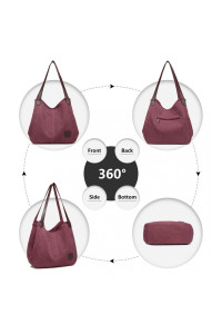 Burgundowa Torebka Worek Hobo z Płótna Canvas Arima 