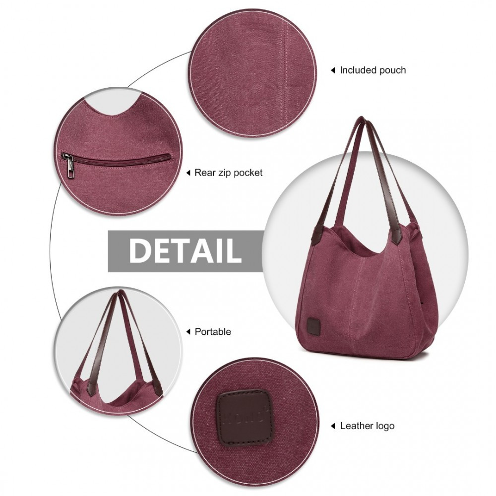 Burgundowa Torebka Worek Hobo z Płótna Canvas Arima 