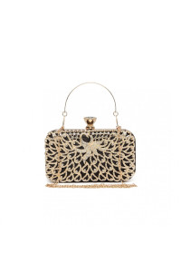 Złoto Czarna Torebka Puzderko motyw Pawia z Cyrkoniami i Uchwytem Moet 