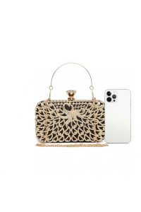 Złoto Czarna Torebka Puzderko motyw Pawia z Cyrkoniami i Uchwytem Moet 