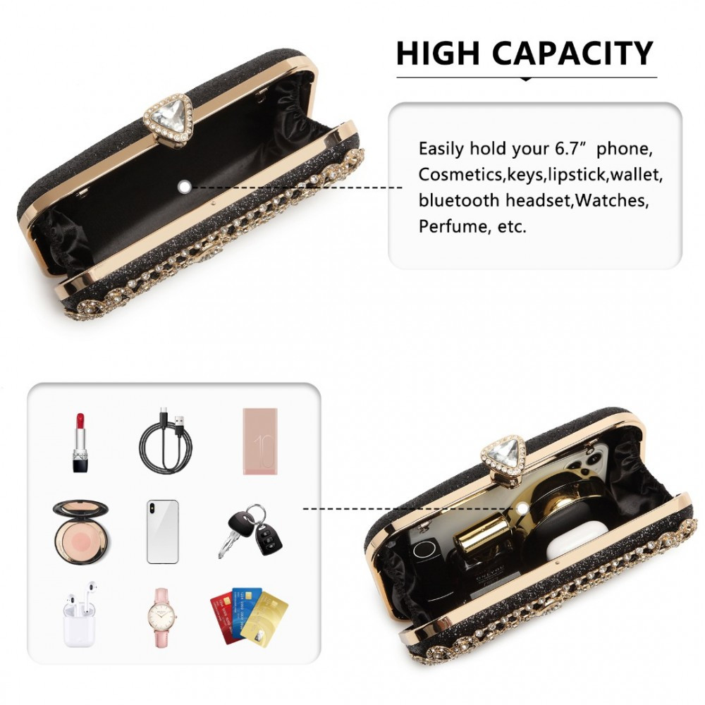 Złoto Czarna Torebka Puzderko motyw Pawia z Cyrkoniami i Uchwytem Moet 