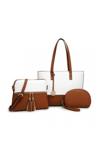 Zestaw 3x Torebek Shopper Crossbody Kosmetyczka Brąz i Biały TR01 