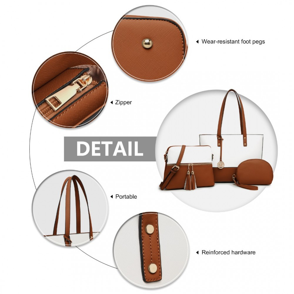 Zestaw 3x Torebek Shopper Crossbody Kosmetyczka Brąz i Biały TR01 