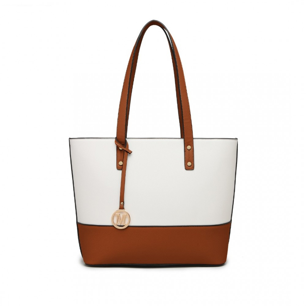 Zestaw 3x Torebek Shopper Crossbody Kosmetyczka Brąz i Biały TR01 