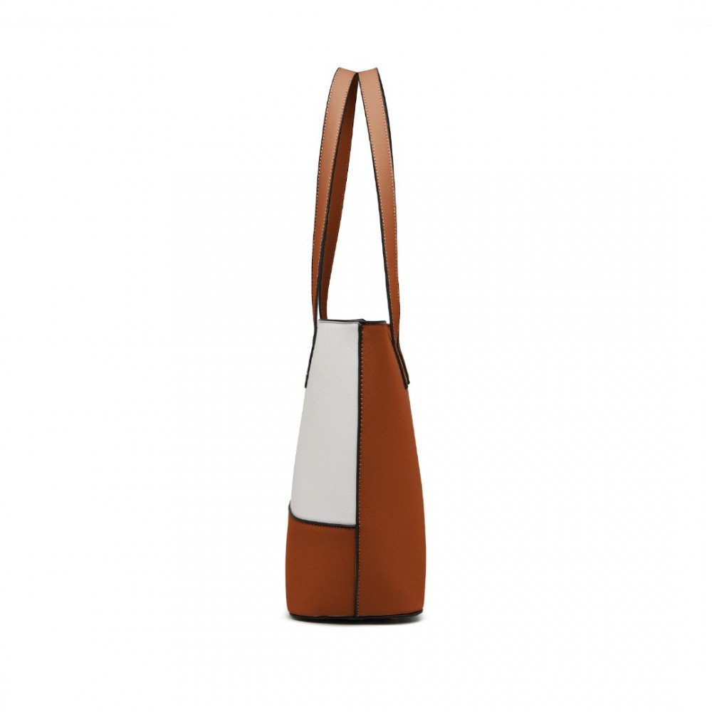 Zestaw 3x Torebek Shopper Crossbody Kosmetyczka Brąz i Biały TR01 