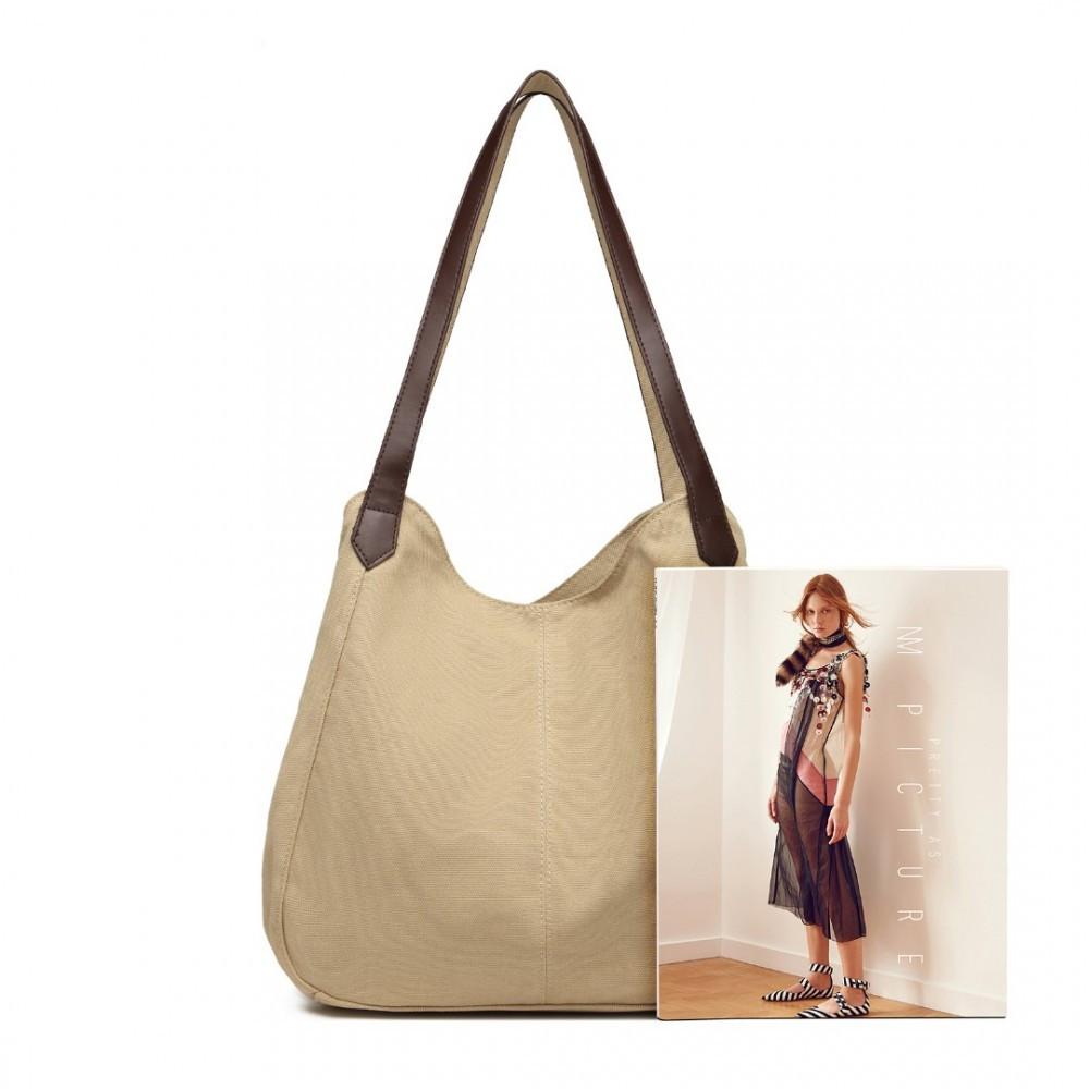 Beżowa Torebka Worek Hobo z Płótna Canvas Arima 