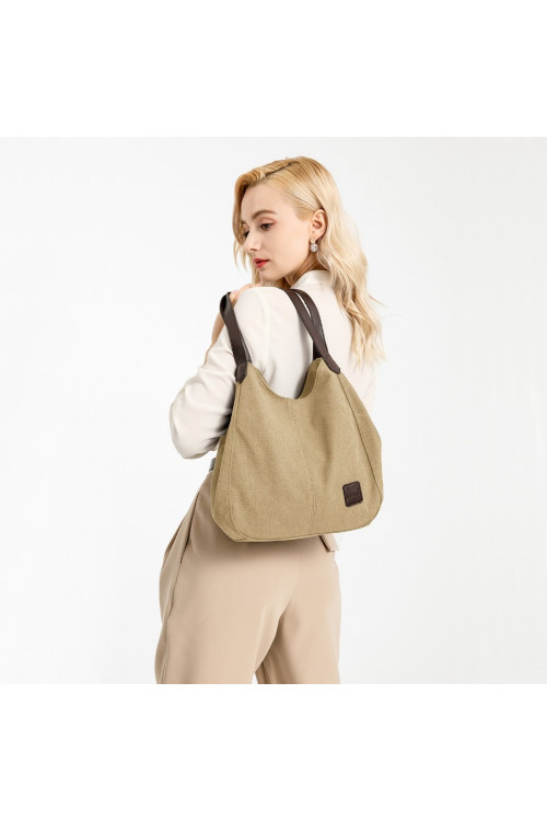 Beżowa Torebka Worek Hobo z Płótna Canvas Arima 