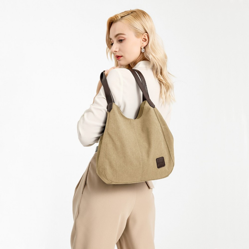 Beżowa Torebka Worek Hobo z Płótna Canvas Arima 