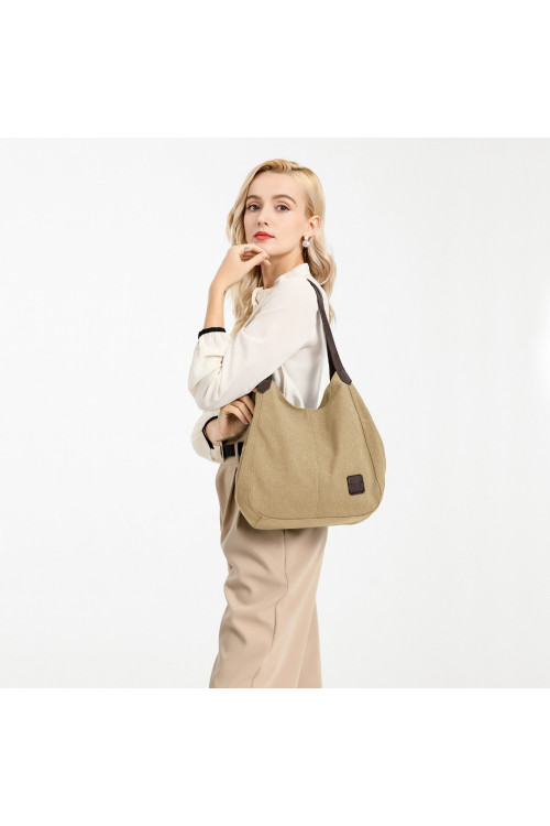 Beżowa Torebka Worek Hobo z Płótna Canvas Arima 