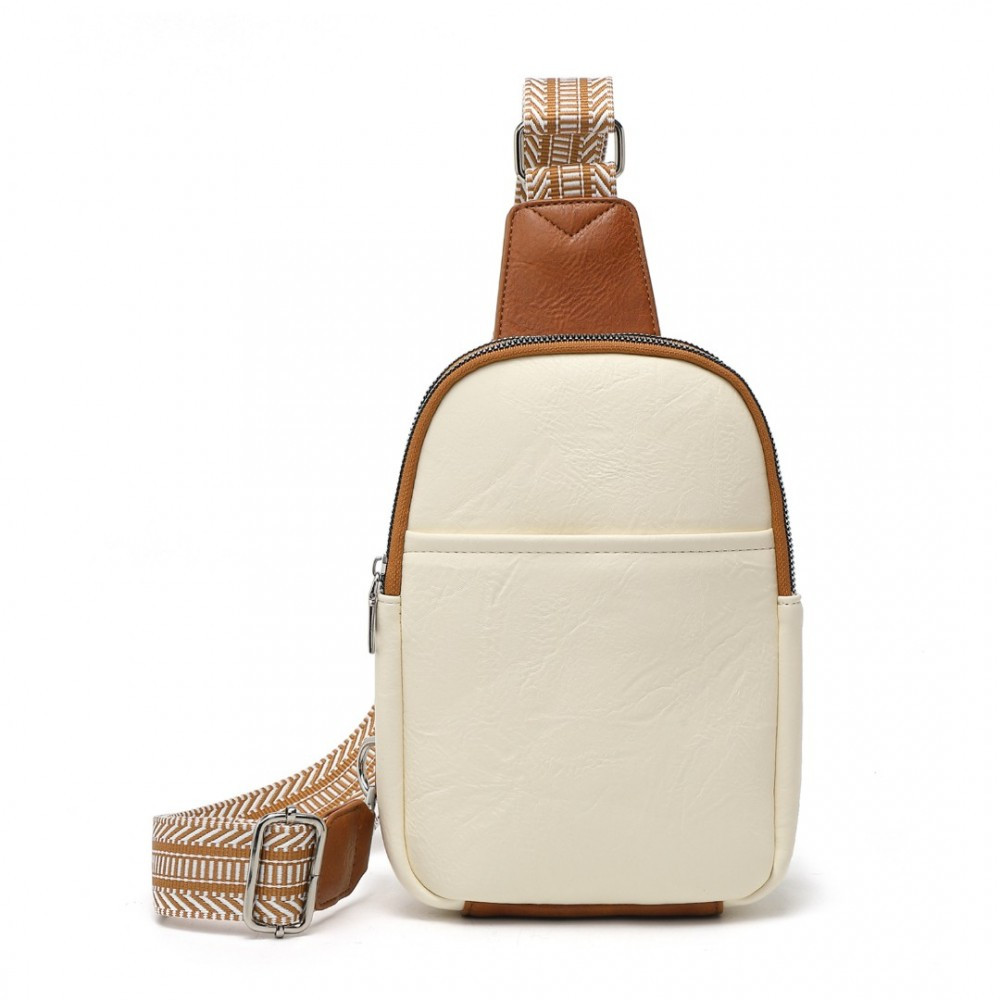 Beżowo Brązowa Torebka Saszetka Crossbody na Klatkę Piersiową Carel 
