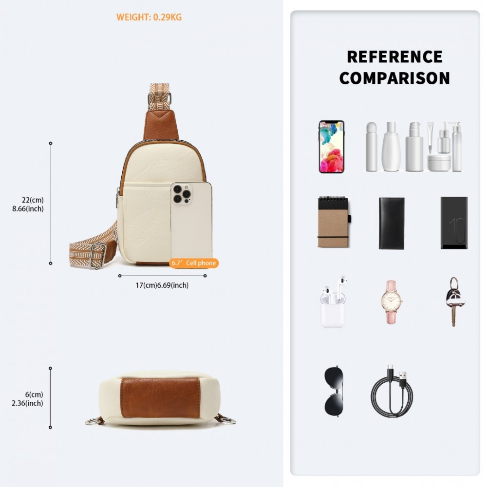Beżowo Brązowa Torebka Saszetka Crossbody na Klatkę Piersiową Carel 
