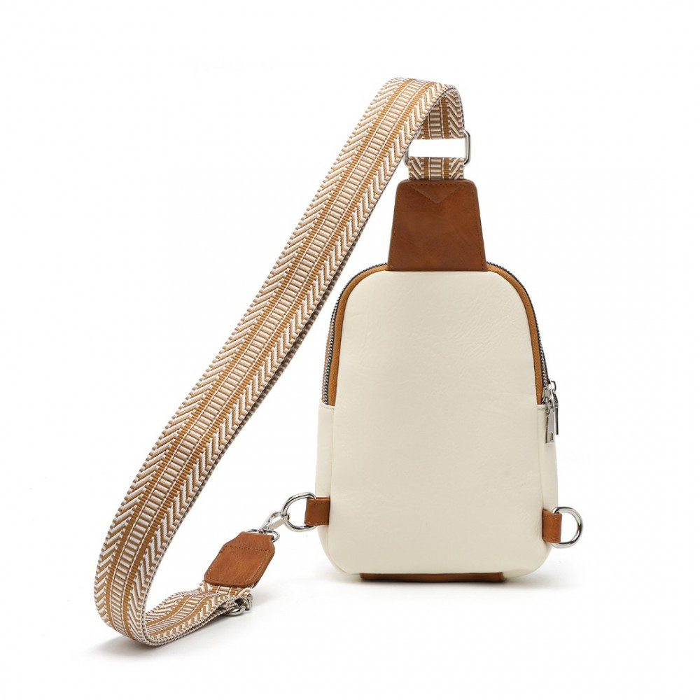 Beżowo Brązowa Torebka Saszetka Crossbody na Klatkę Piersiową Carel 