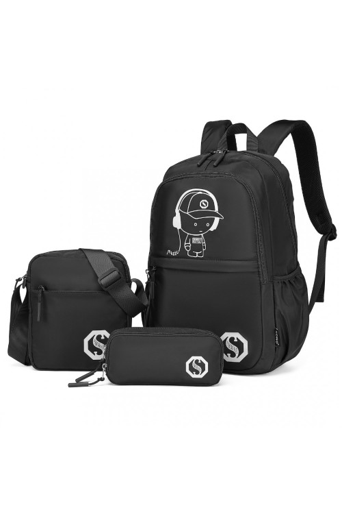 Czarny Zestaw 3w1 Plecak Torba Piórnik do Szkoły Wodoodporny Mkid 