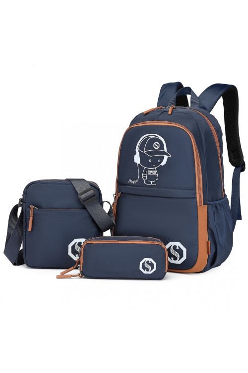 Granatowy Zestaw 3w1 Plecak Torba Piórnik do Szkoły Wodoodporny Mkid 