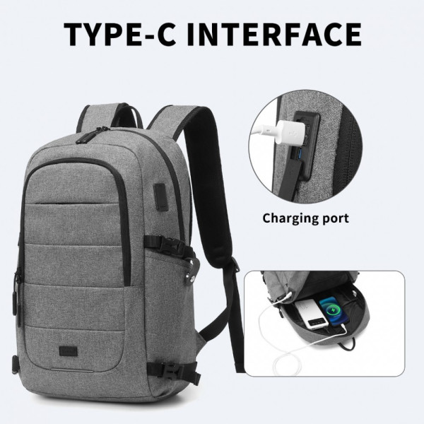 Szary Plecak Męski na Laptopa 15,6 USB typu C dla Informatyka Etro 
