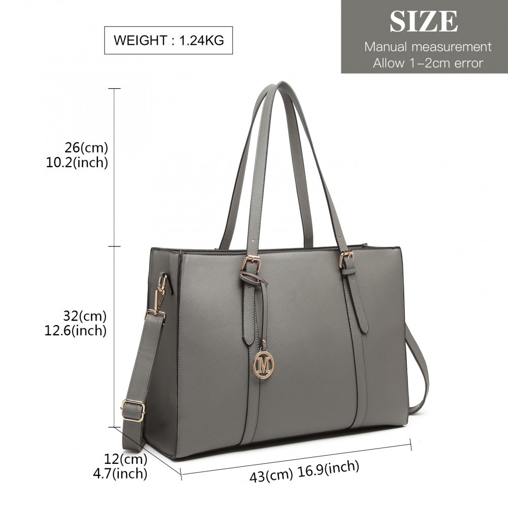 Szara Duża Prostokątna Torebka Shopper Bag do Pracy Biocaril 