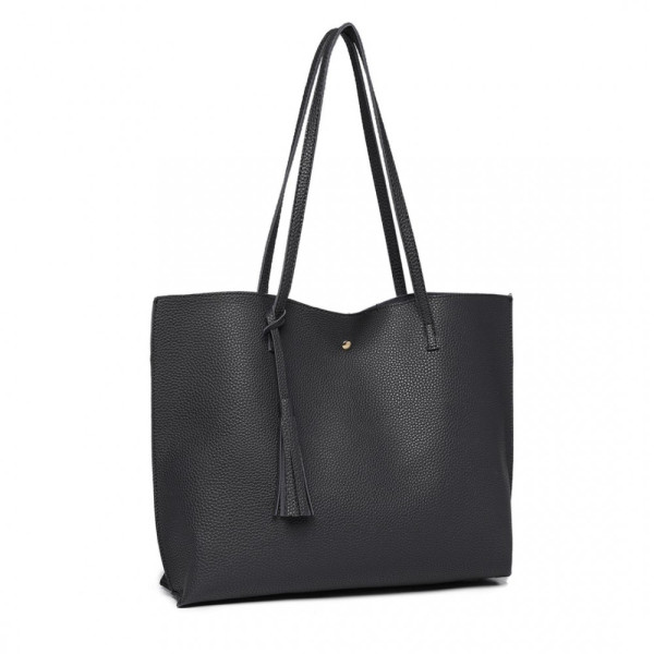 Czarna Duża Minimalistyczna Torba Shopper Bag z Chwostem Kaleos 