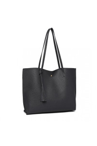 Czarna Duża Minimalistyczna Torba Shopper Bag z Chwostem Kaleos 