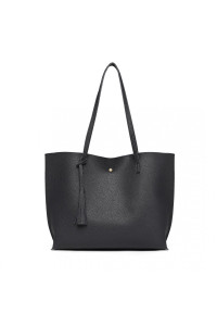 Czarna Duża Minimalistyczna Torba Shopper Bag z Chwostem Kaleos