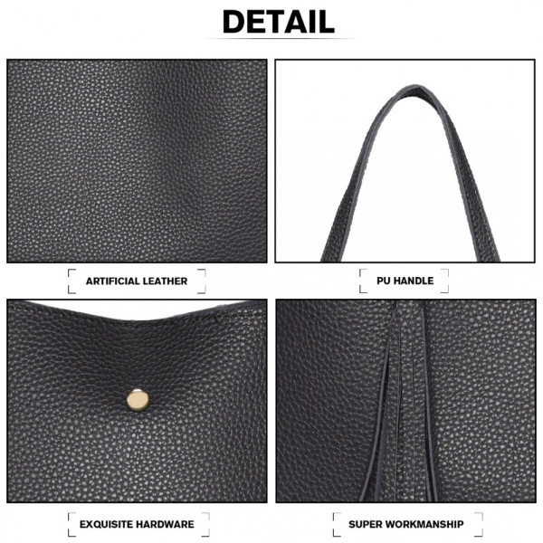 Czarna Duża Minimalistyczna Torba Shopper Bag z Chwostem Kaleos 