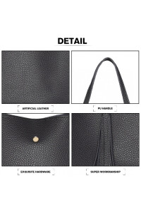 Czarna Duża Minimalistyczna Torba Shopper Bag z Chwostem Kaleos 