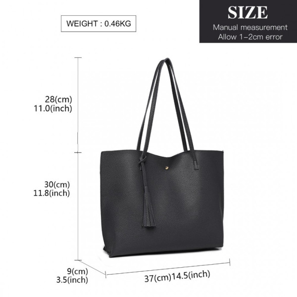 Czarna Duża Minimalistyczna Torba Shopper Bag z Chwostem Kaleos 