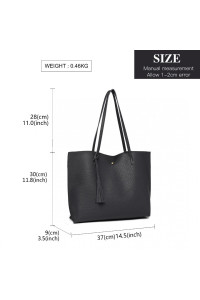 Czarna Duża Minimalistyczna Torba Shopper Bag z Chwostem Kaleos 