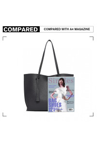 Czarna Duża Minimalistyczna Torba Shopper Bag z Chwostem Kaleos 