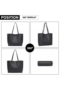 Czarna Duża Minimalistyczna Torba Shopper Bag z Chwostem Kaleos 