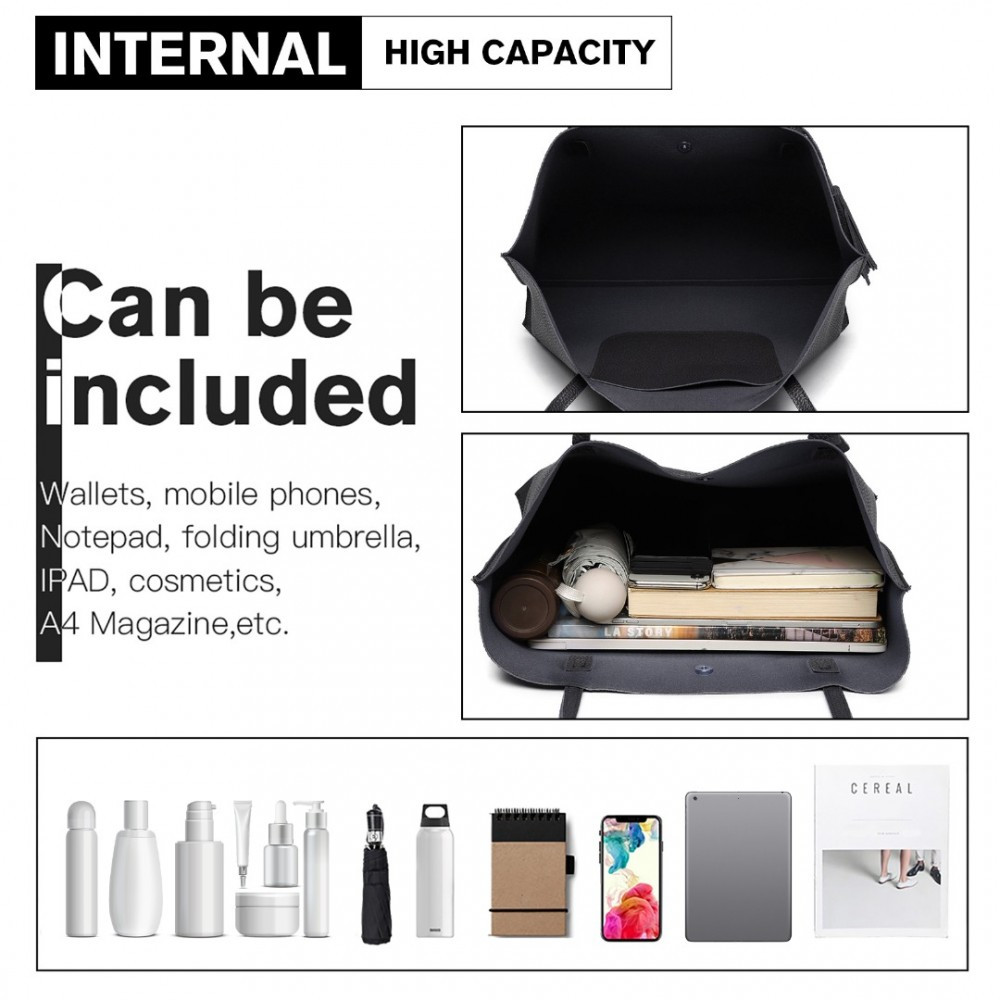 Czarna Duża Minimalistyczna Torba Shopper Bag z Chwostem Kaleos 