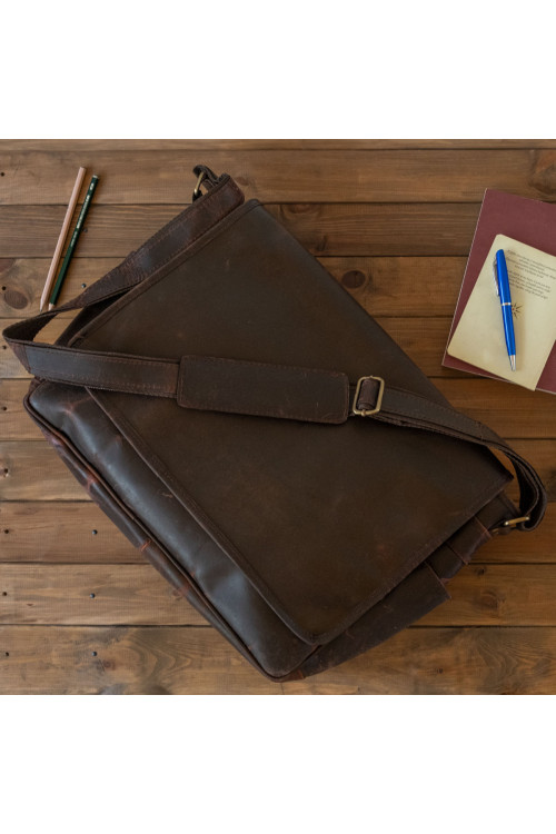 Brązowa Torba Męska z Klapką Skórzana Studencka na Laptopa 15" Belveder BL161