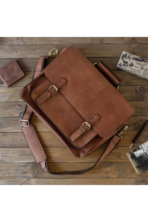 Jasnobrązowa Torba do Pracy z Klapą Skórzana Listonoszka Vintage Outlander BL120