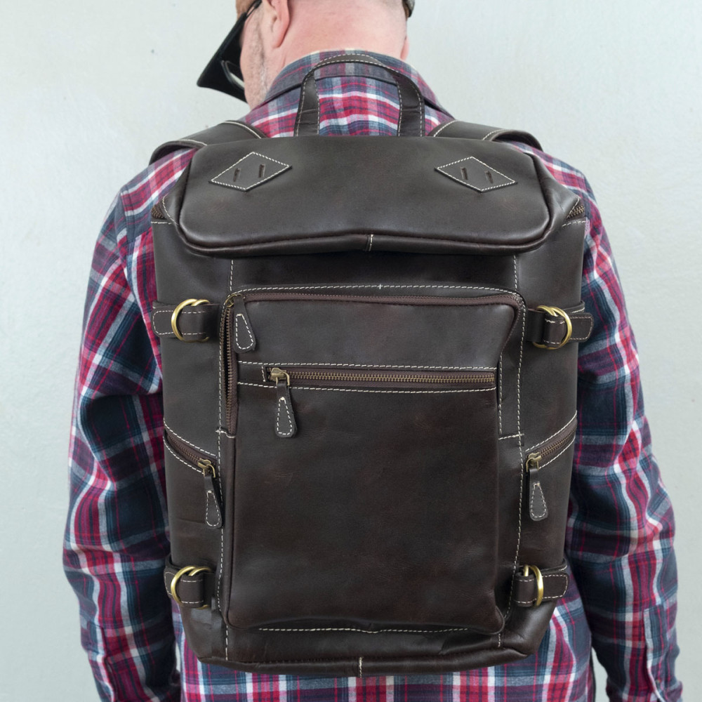 Ciemnobrązowy Plecak Skórzany Vintage Męski Na Laptopa 15,6" Beleder BL075