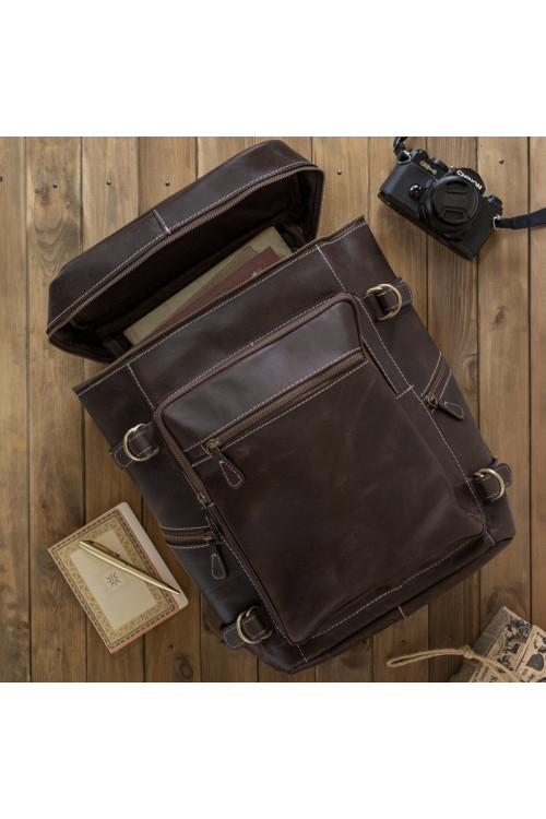 Ciemnobrązowy Plecak Skórzany Vintage Męski Na Laptopa 15,6" Beleder BL075