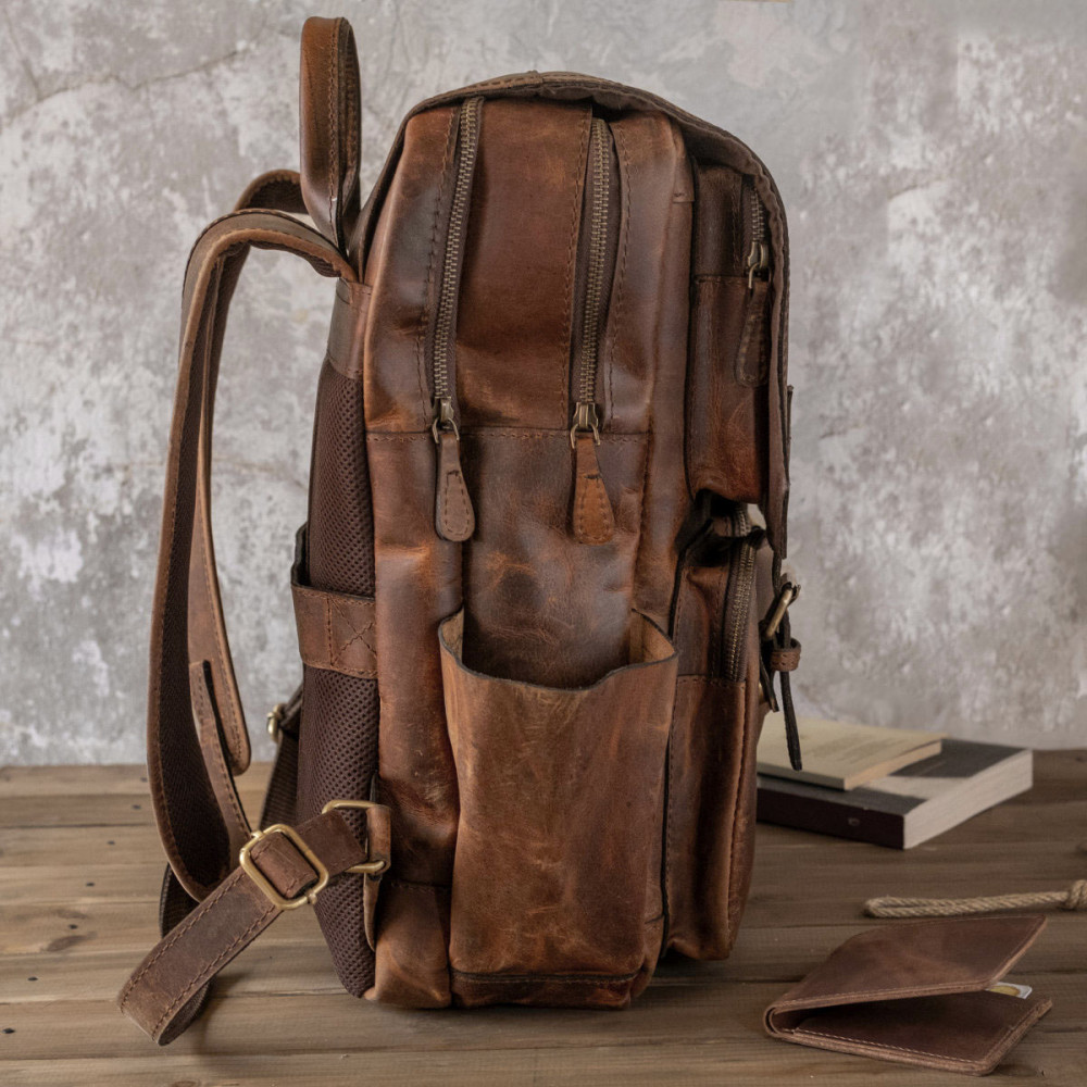 Brązowy Tornister Skórzany Vintage z Klapą na Laptopa 15" Belveder BL057 