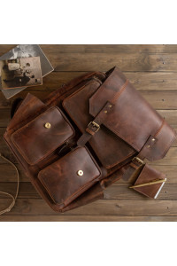 Brązowy Tornister Skórzany Vintage z Klapą na Laptopa 15" Belveder BL057 