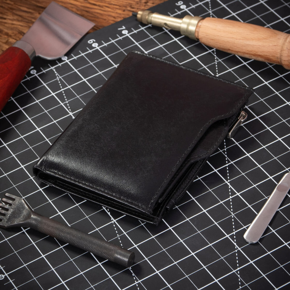 Czarny Bardzo Cienki Portfel Slim Wallet na Karty i Bilon Skóra Licowa BV717 