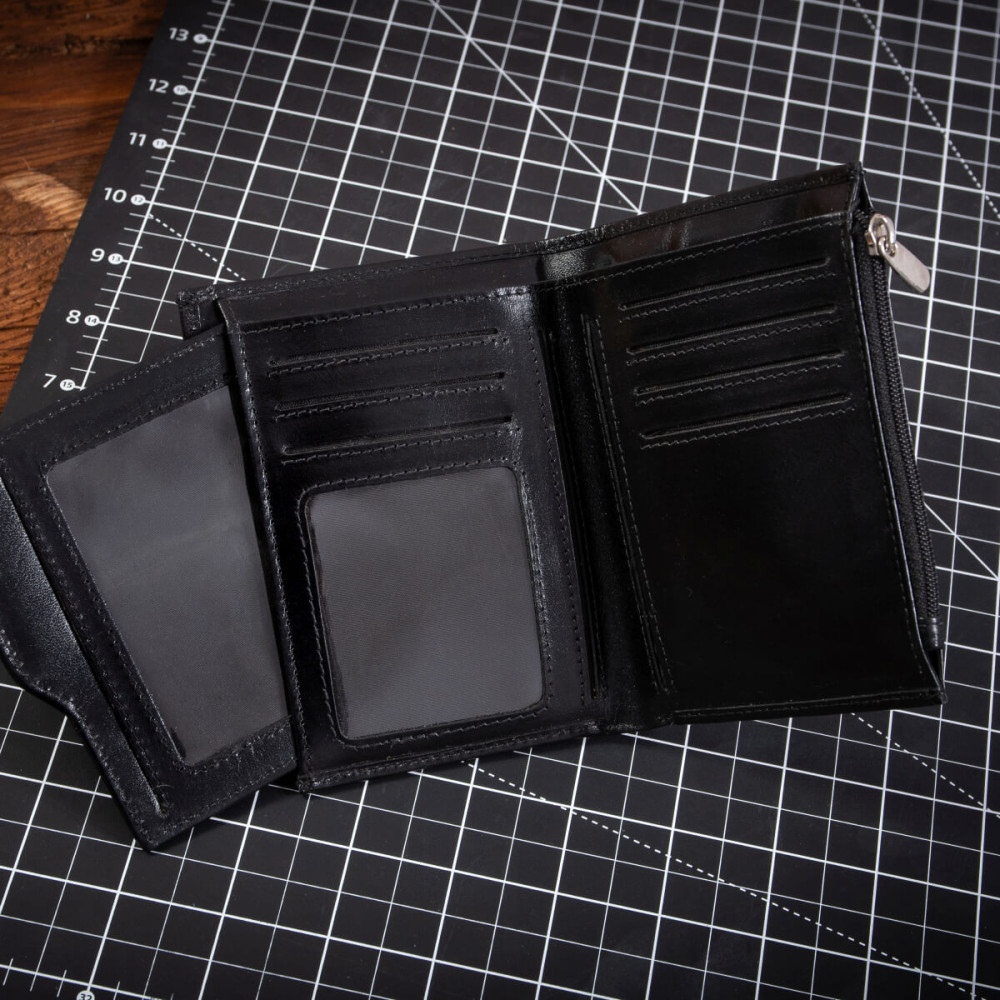 Czarny Bardzo Cienki Portfel Slim Wallet na Karty i Bilon Skóra Licowa BV717 