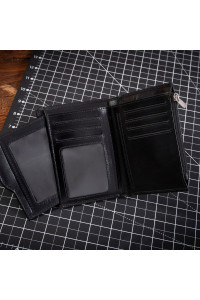 Czarny Bardzo Cienki Portfel Slim Wallet na Karty i Bilon Skóra Licowa BV717 
