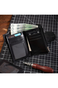Czarny Bardzo Cienki Portfel Slim Wallet na Karty i Bilon Skóra Licowa BV717 