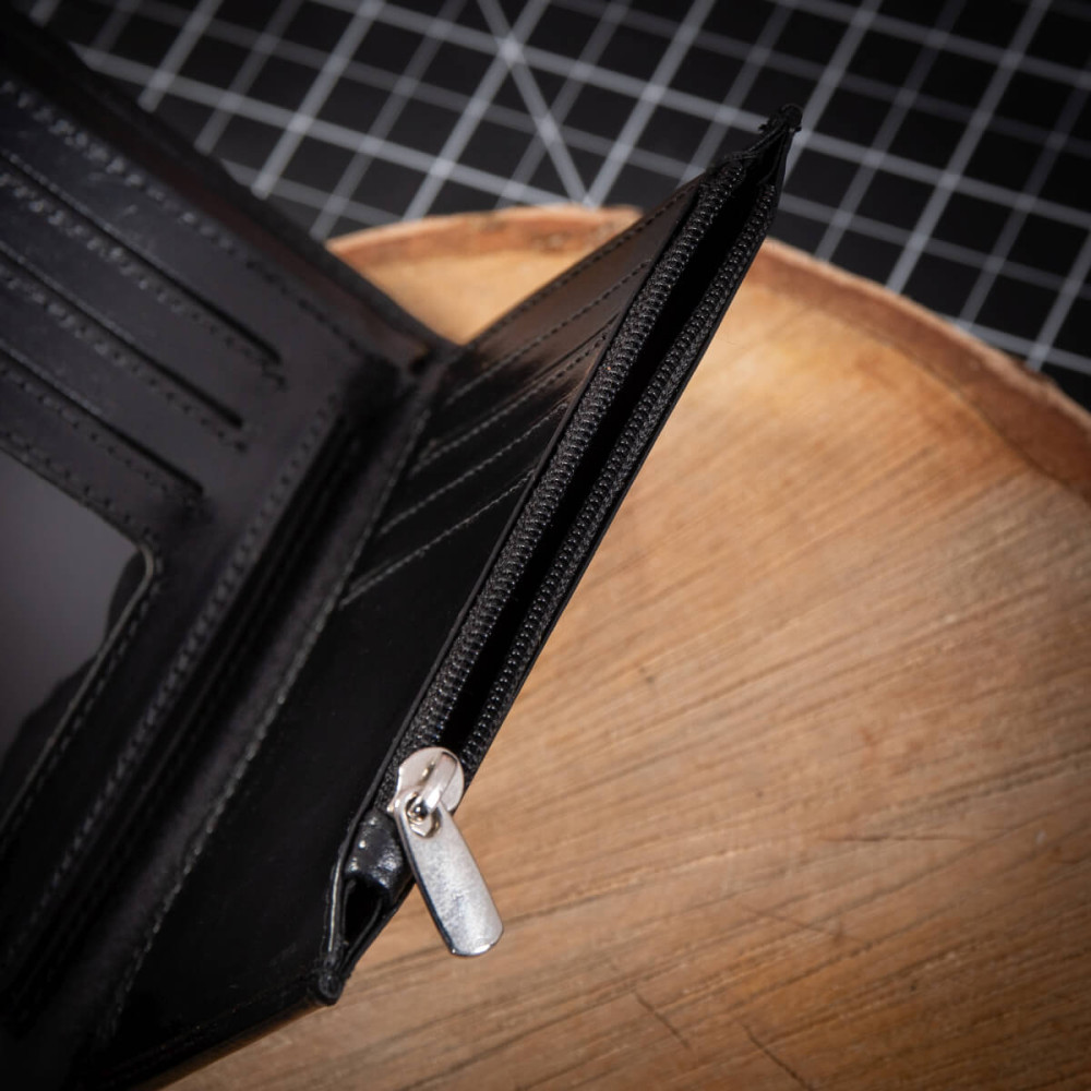 Czarny Bardzo Cienki Portfel Slim Wallet na Karty i Bilon Skóra Licowa BV717 